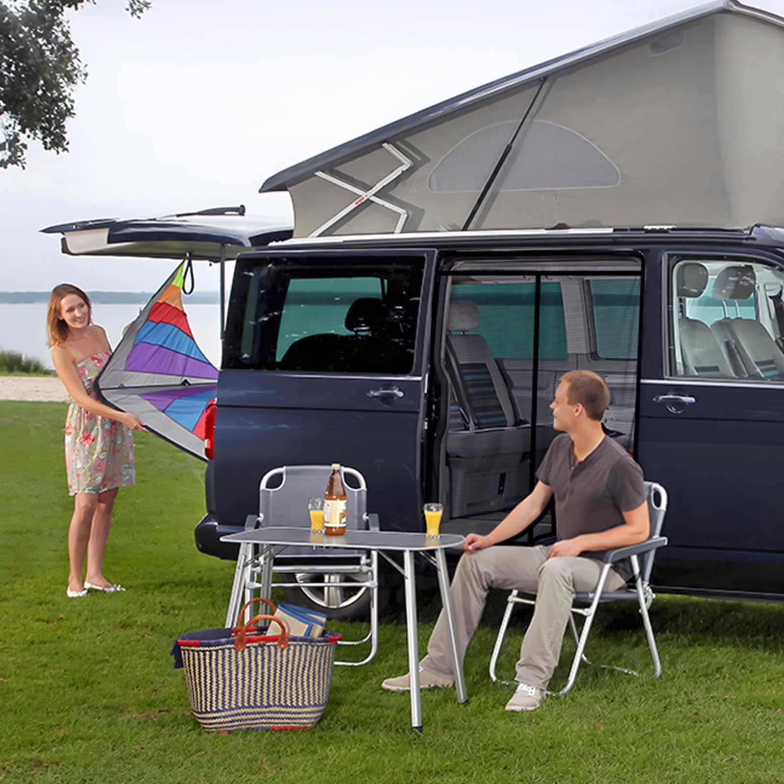 ZATOOTO Klamboe magnetisch compatibel VW T5 T6 voor schuifdeur, vliegenhor, insectenbescherming, zonwering, zijdeur schaduwnet, camping