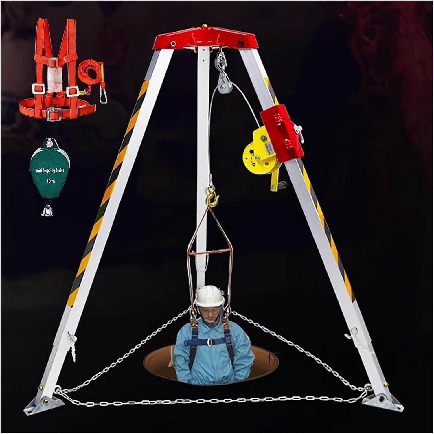 LXXW Kit treppiede Kit treppiede for soccorso stradale, treppiede for soccorso in spazi confinati for pulizia di pozzi profondi/fognature/riparazione di tubi per spazi confinati(With Fall Protector+Sa