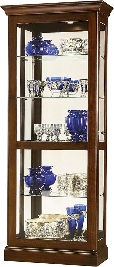 Howard Miller Dylan II Curio Cabinet, Wood Finishing with Halogen Lights Adjustable Height Desks for Collectibles, Lockable Door Decorative Items, Office & Living Room Portable Curio Cabinets