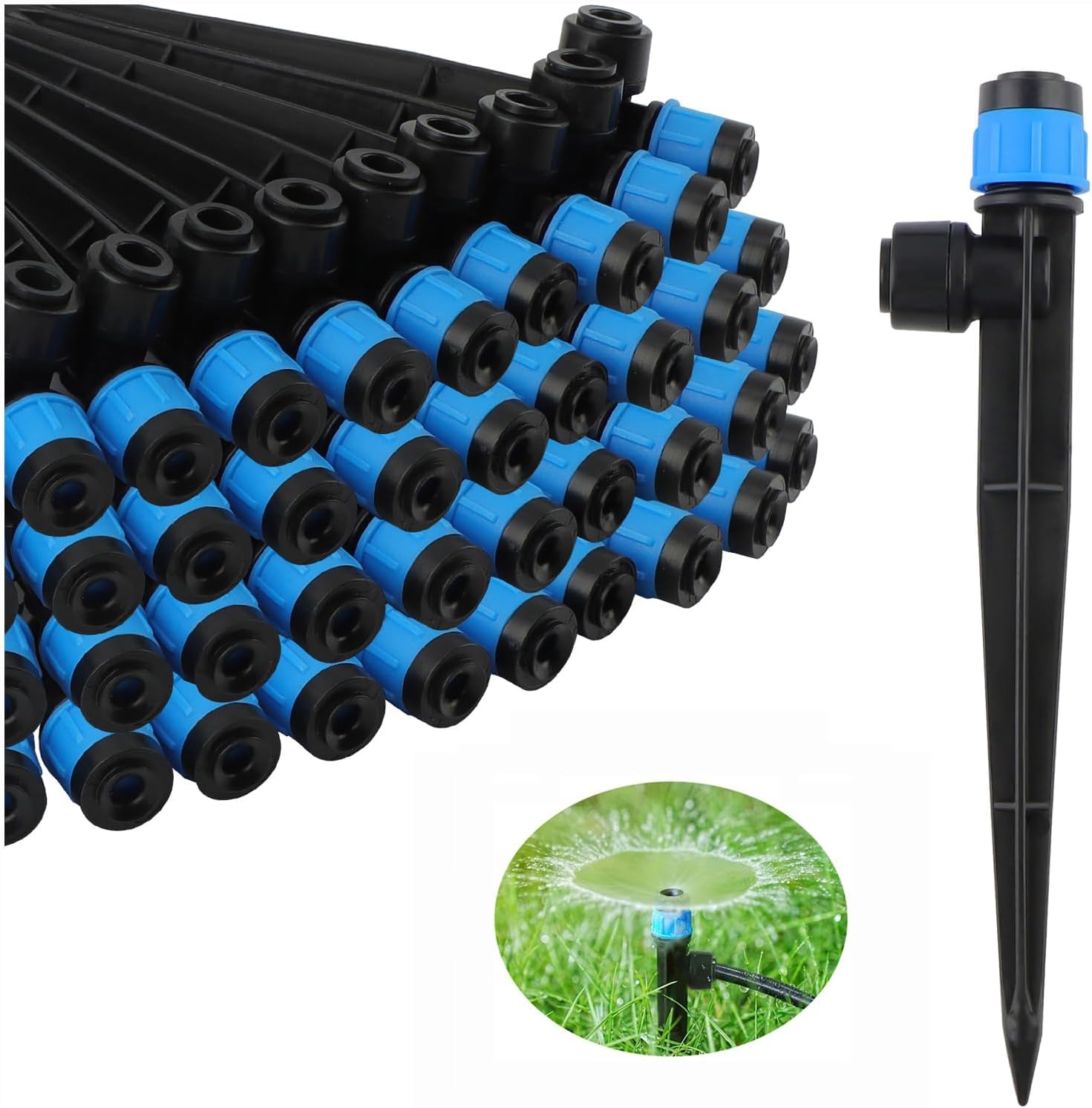Drip Irrigation Emitters - Quick Connect Adjustable 360 Degree Water Flow Drippers Emitters for 1/4" Tubing, Garden Irrigation Drippers for House Garden Flower (Vortex-50P, Blue)