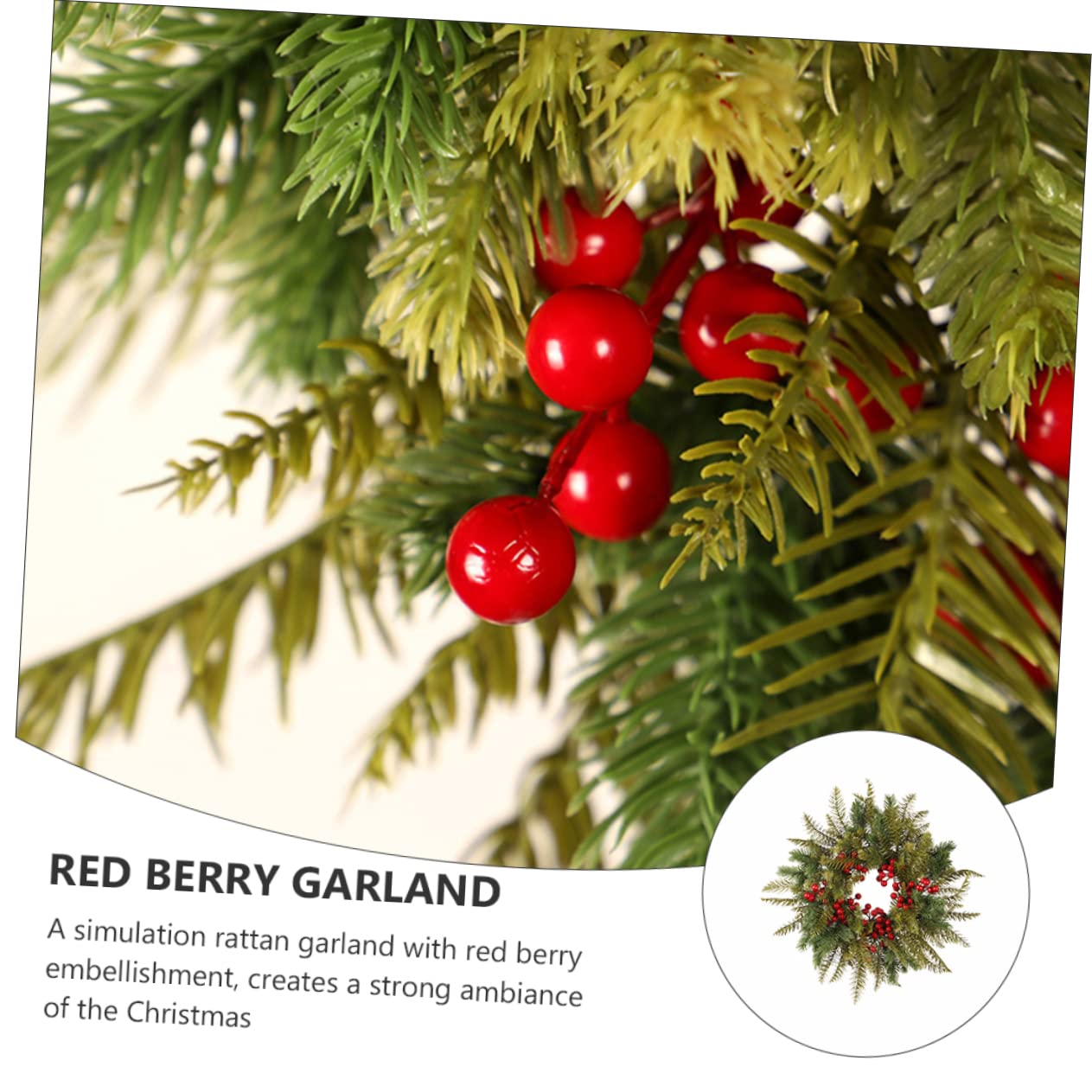 Cabilock 2 Piezas de Navidad Planta de Navidad Guirnalda Decoración navideña Coronas navideñas Christmas Garland de Frutos Rojos Colgante de Anillo de plástico Green