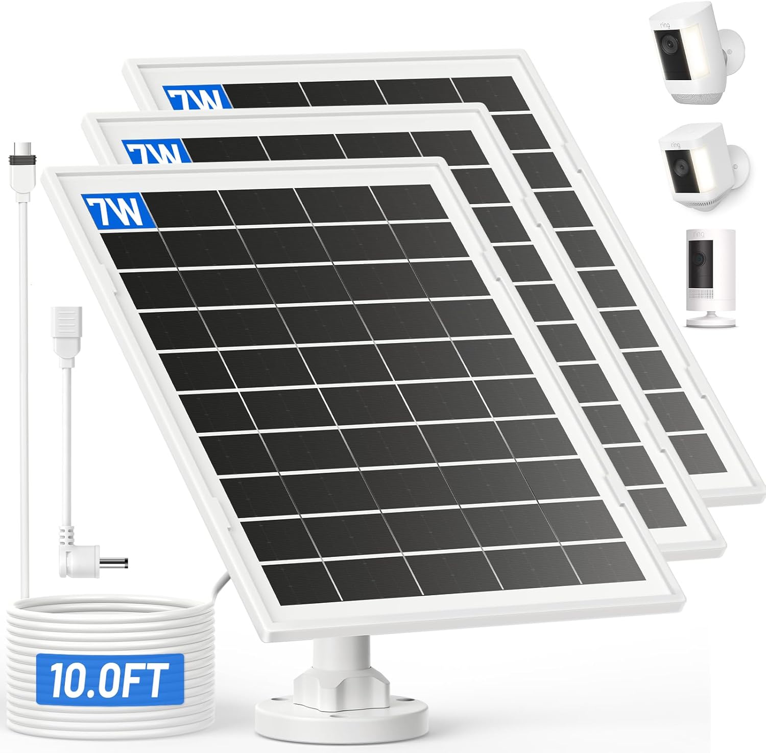UOGW 4W Solar Panel Charging Mount for Ring Outdoor Cam Plus,Stick Up Cam,Spotlight Cam Pro/Plus,IP67 Weatherproof Long Cable with USB-C to Ring Barrel Plug Adapter(Camera Not Included)