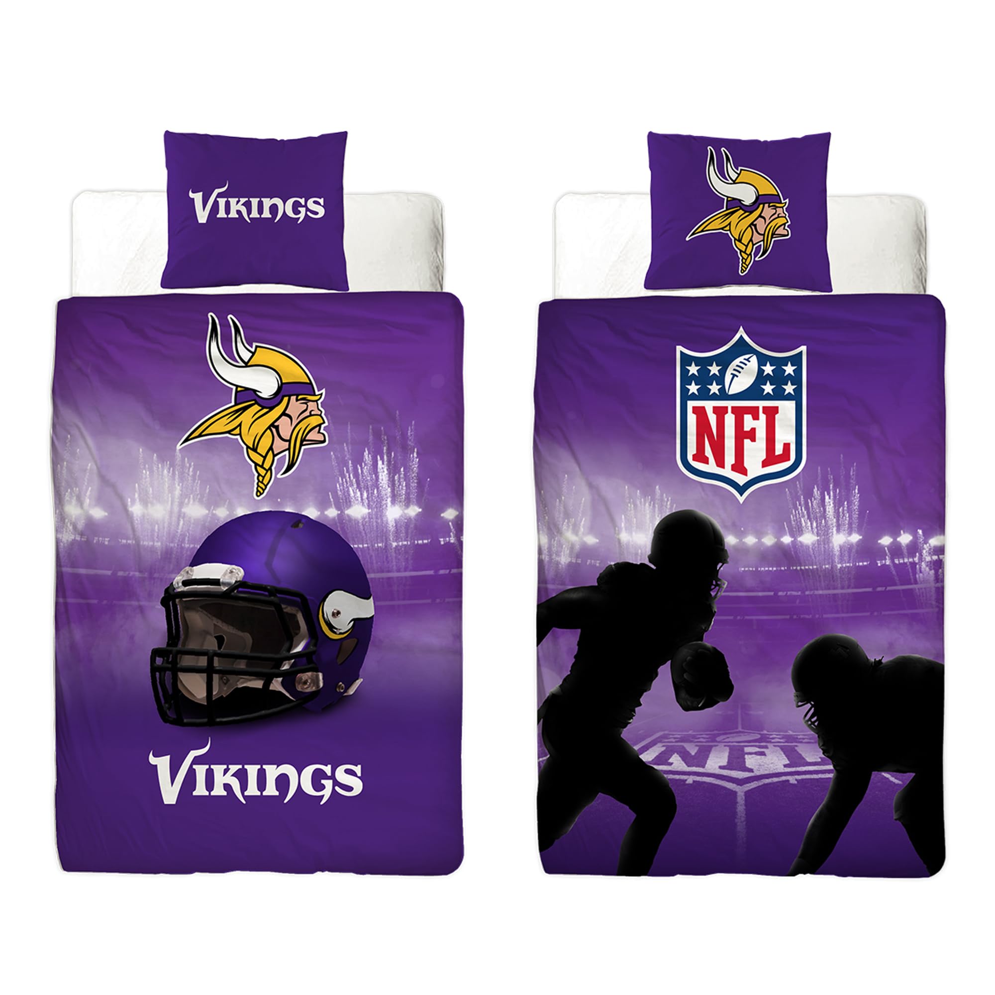 NFL Minnesota Vikings - Juego de cama (135 x 200 cm y 80 x 80 cm, 100% algodón, con cremallera, tamaño alemán)