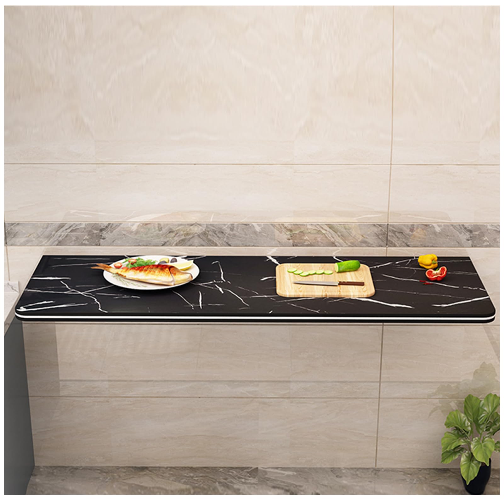 Table pliante murale noire 50x50 bureau de cuisine rabattable