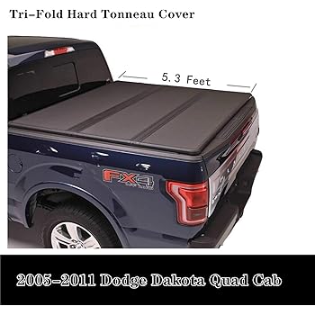 Amazon Com U Drive Auto Lock Tri Fold Hard Solid Tonneau Cover For 2005 2011 Dodge Dakota Quad Cab W O Utility Track With 5 3 Feet Bed Styleside Only Automotive