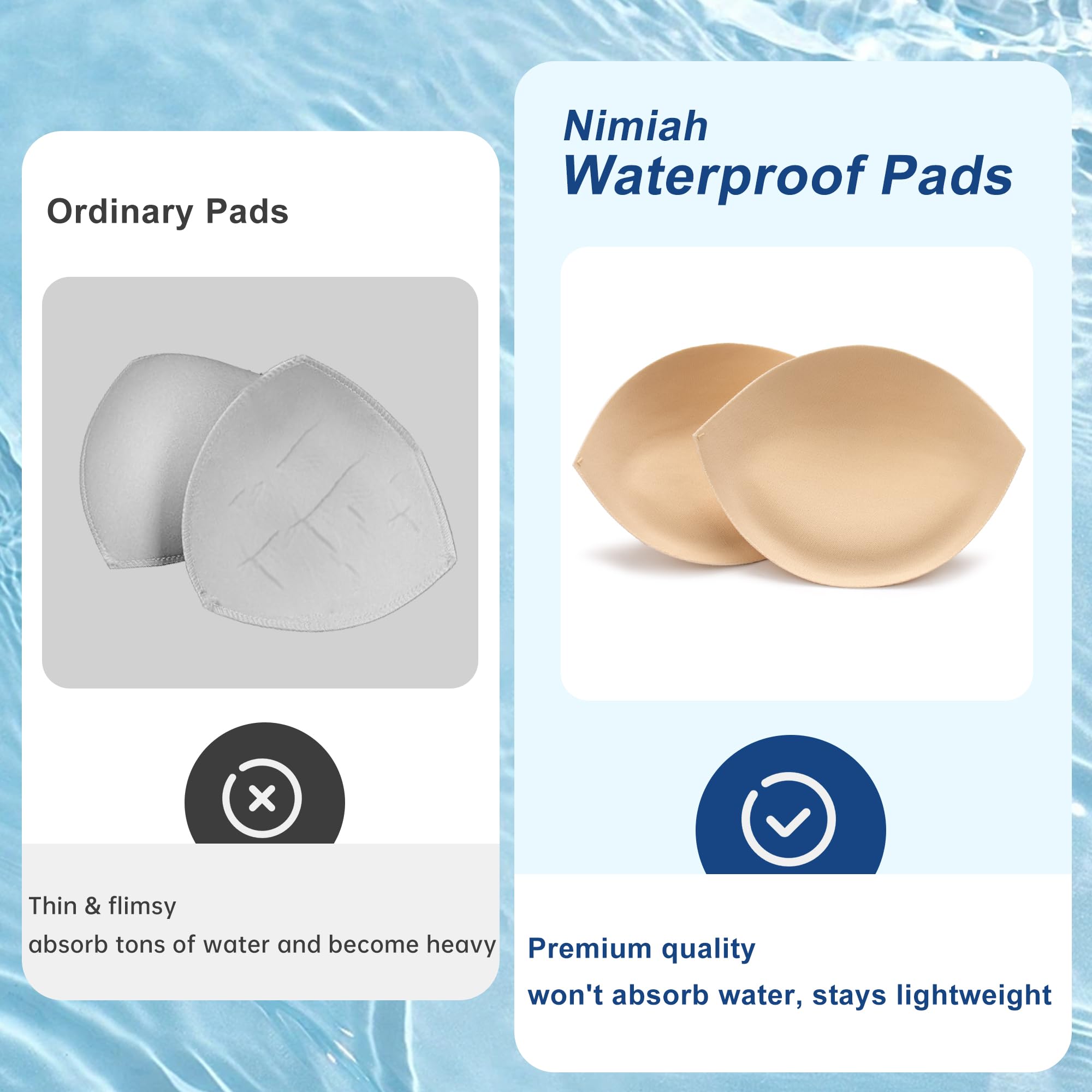 Nimiah Inserti impermeabili per reggiseno, push-up, imbottiture per bikini, per donne, coppe per cucito, aggiungere scollatura in costumi da bagno Top sportivi