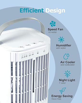 Portable Air Conditioners AC Unit: 4-in-1 Evaporative Air Cooler Mini AC Fan LED Light 1000ml Water Tank USB Powered Small Air Conditioner Portable AC Units Cooling Fans that Blow Cold Air for Rooms