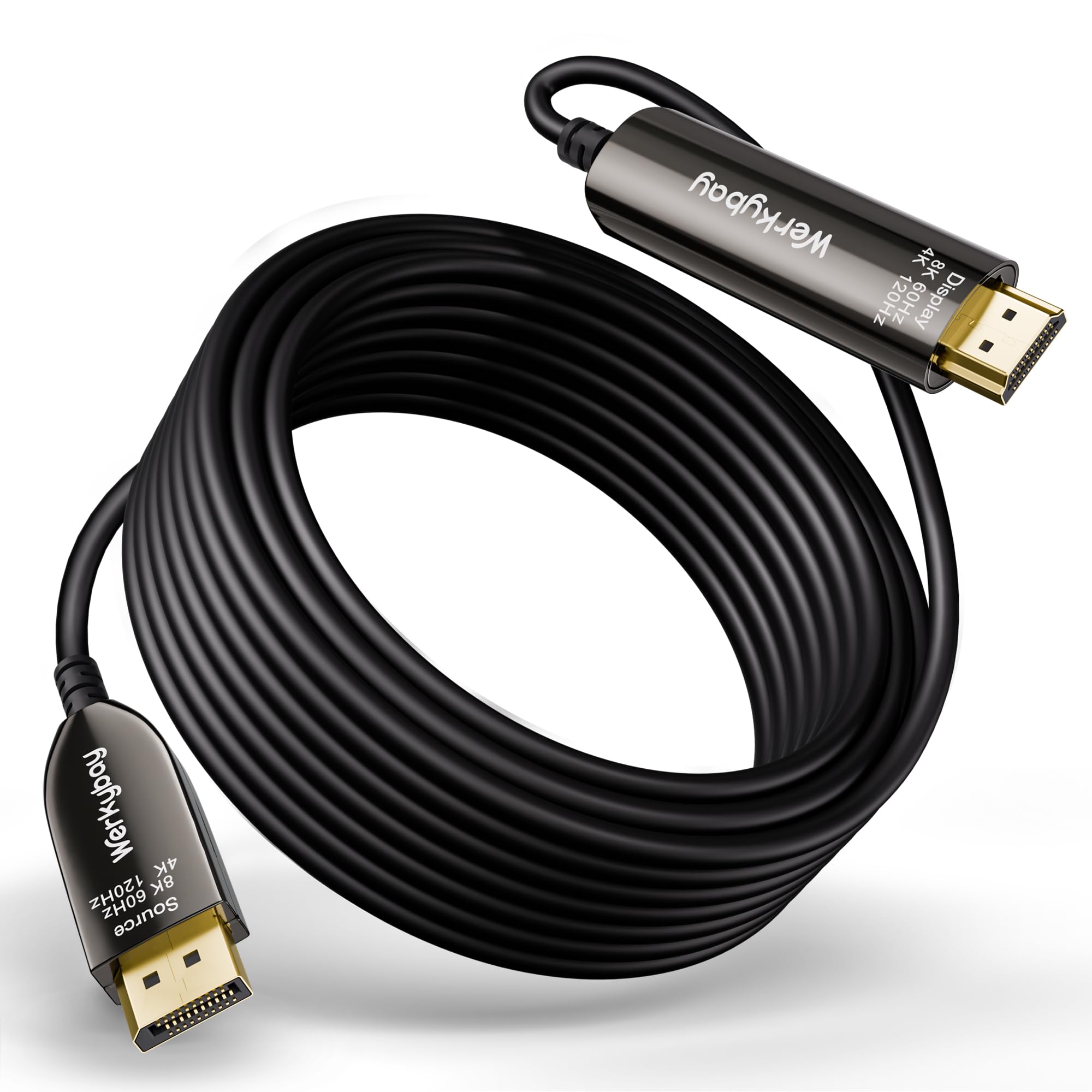 10m Cable de Fibra óptico Activo Displayport a HDMI 2.1, 8K@60Hz/4K@120Hz DP a HDMI Fiber Optical Cable (AOC), HDR/HDCP2.3 Unidireccional für HDTV, Ordenador Portátil, Proyector, Monitor