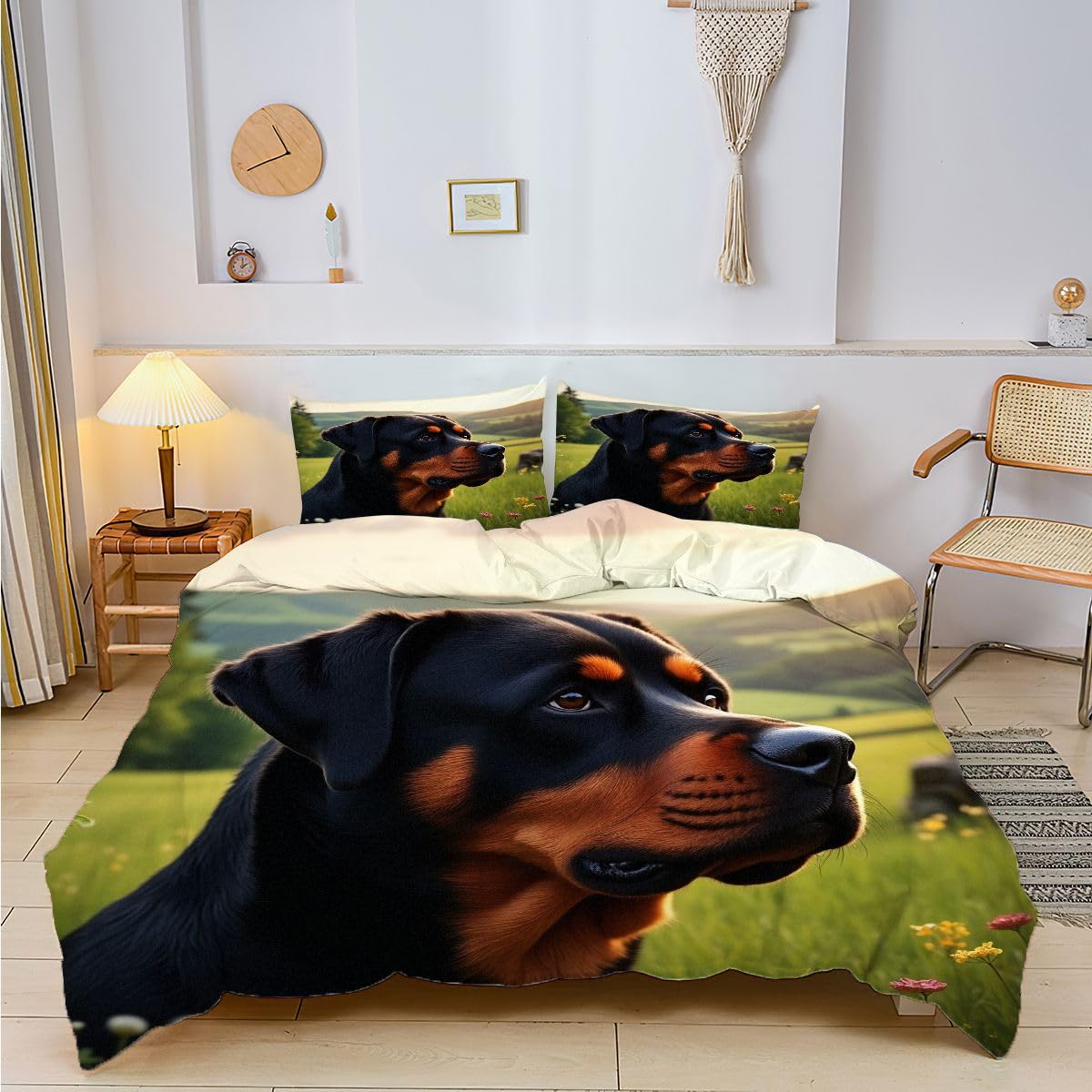 Zestaw pościeli 240 x 260 cm 3-częściowy rottweiler, pościel z nadrukiem 3D z mikrofibry, zestaw pościeli można prać w pralce i łatwy w pielęgnacji dla 2 osób