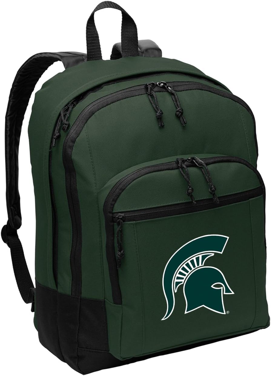 Broad Bay Michigan State University Backpack - MEDIUM SIZE - Classic Style MSU Spartans Backpack - Lightweight - Durable (Green)