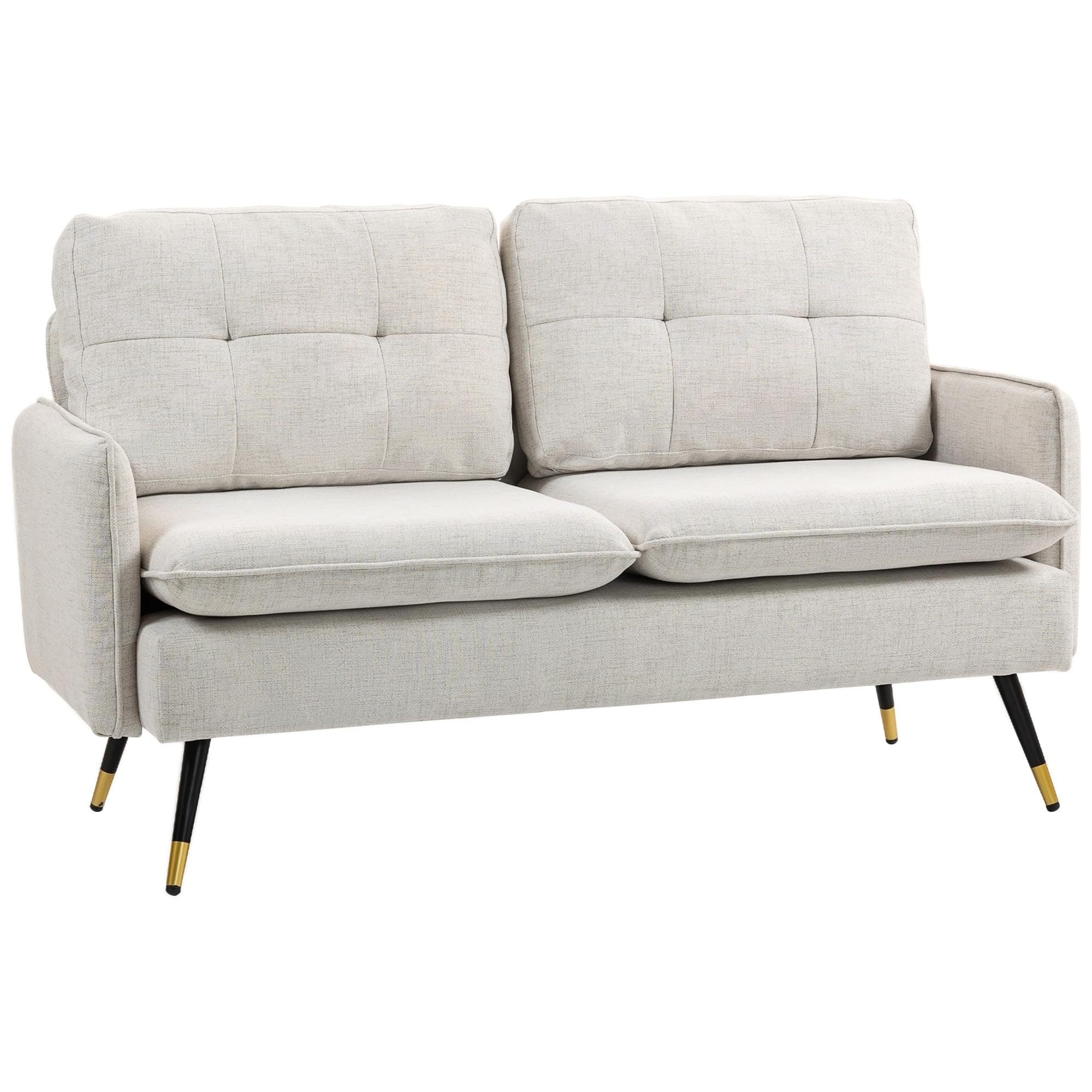 HOMCOM Sofá de 2 Plazas Tapizado en Lino Sofá de Salón 139 cm con Cojines Reposabrazos y Patas de Acero para Dormitorio Oficina Carga 240 kg Crema