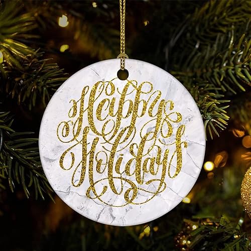 Two-Side Printed Happy Holiday Ceramic Christmas Ornament Novelty for Family Friends Kids Natural Marble Christmas Keepsake Pendants Two-Side Printed Happy Holiday Ceramic Christmas Ornament Novelty for Family Friends Kids Natural Marble Christmas Keepsake Pendants