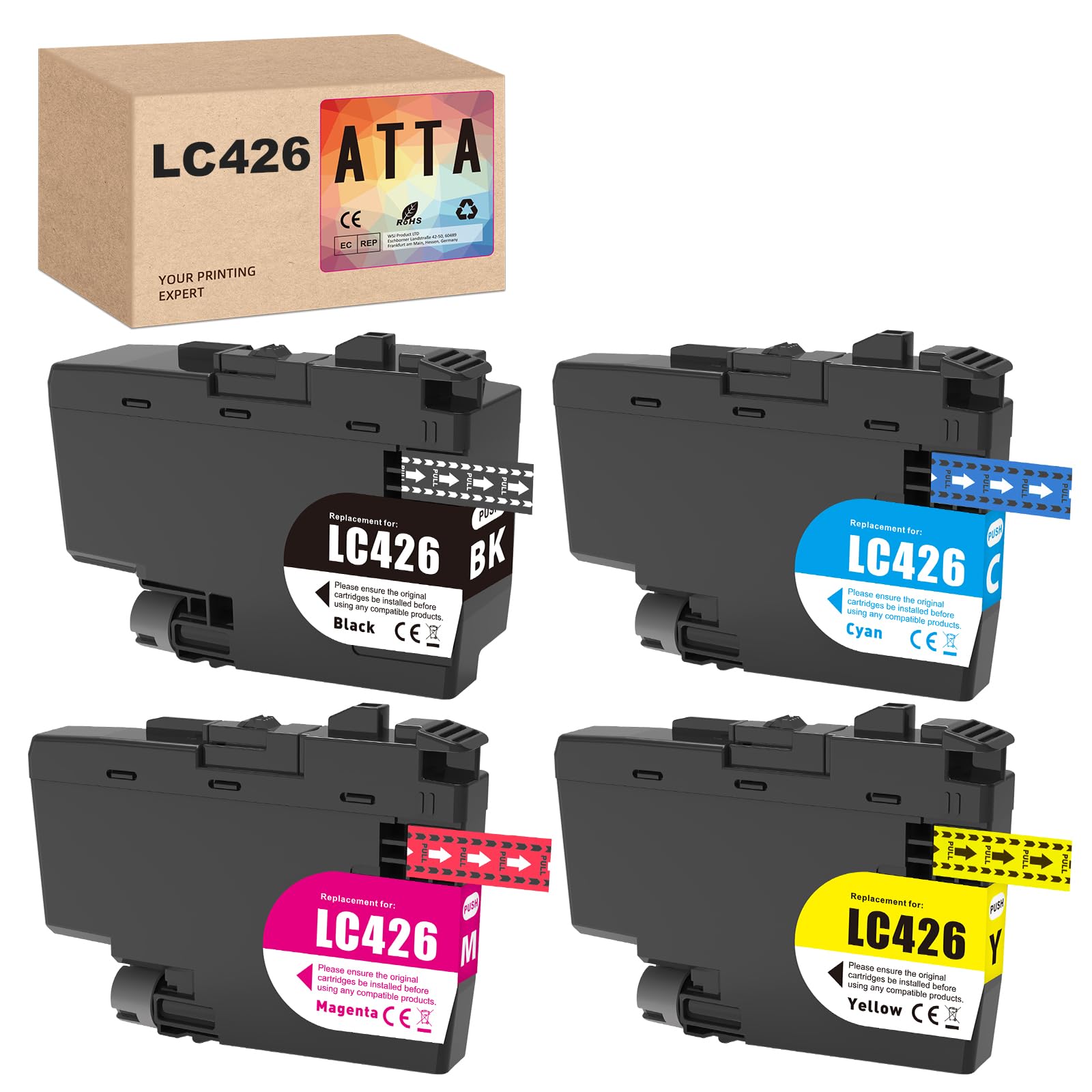 ATTA LC-426 Ink Cartridges Compatible with Brother LC-426XL LC-426Val Ink Cartridges for Brother MFC-J4335DW,MFC-J4340DW,MFC-J4535DW,MFC-J4540DW Printer (4 Pack, BK C M Y)