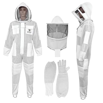 Azulene 3-Layer Ultra Ventilated Bee Suit for Men & Women Premium Beekeeping Suit with Bee Gloves & Two Detachable Beekeeping Veils Small