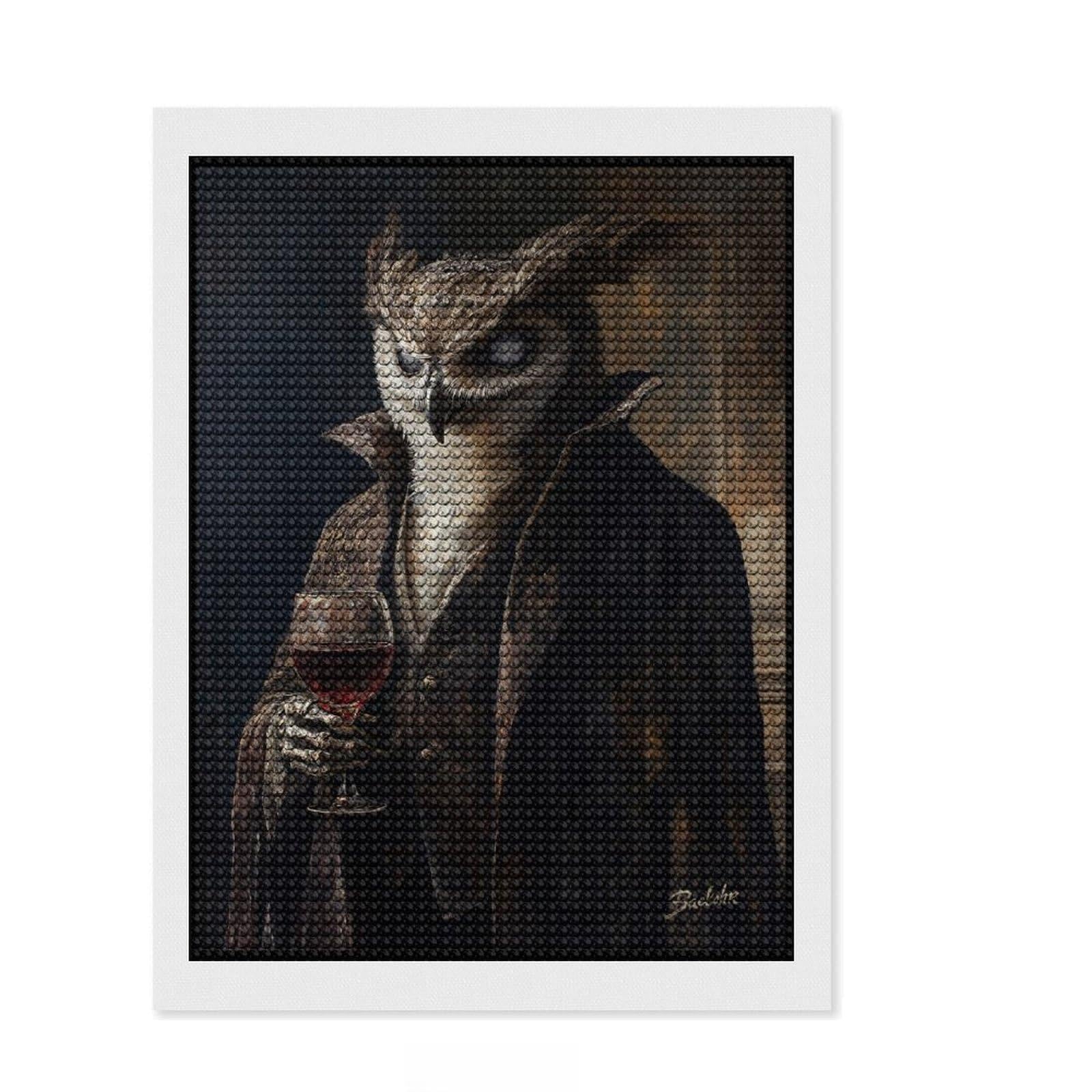 Junmoney The Old Blind Owl Seer DIY Diamond Art Canvas Kit 12"x16", Easy to Enjoy, Adhesive Canvas, Aesthetic Room Decor, Thoughtful Handmade Gift