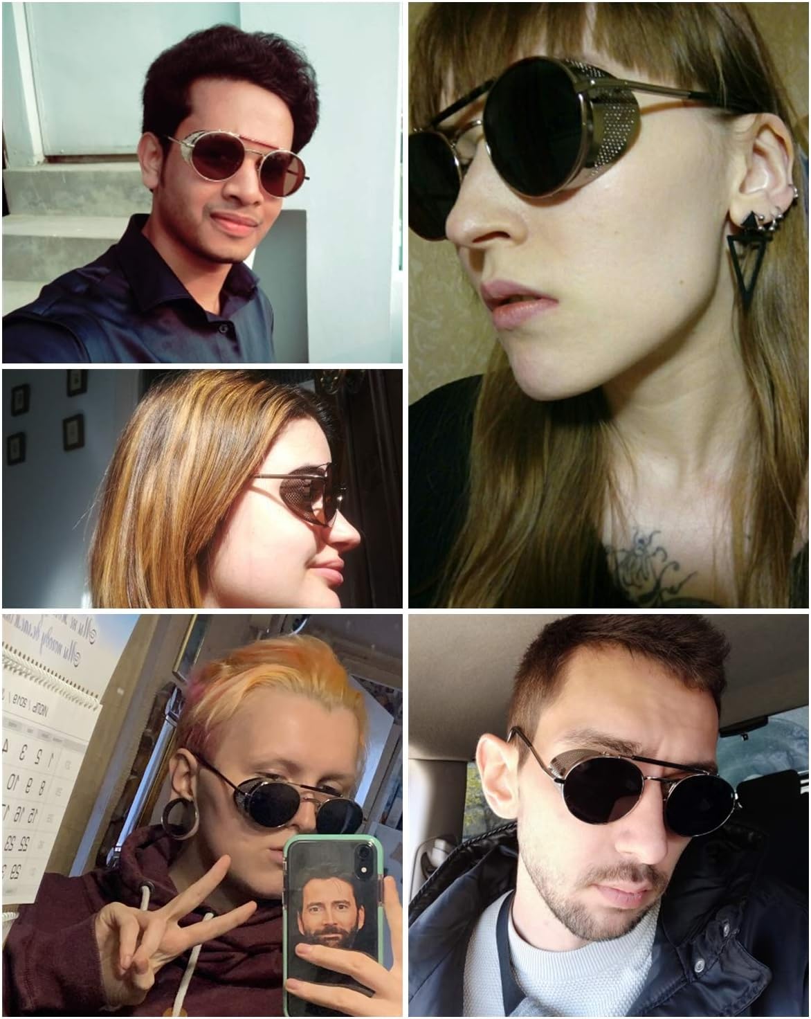 FEISEDY Steam Punk Sunglasses for Men Women Side Shield Round Steampunk Vintage Glasses Shades B2518 - Image 8