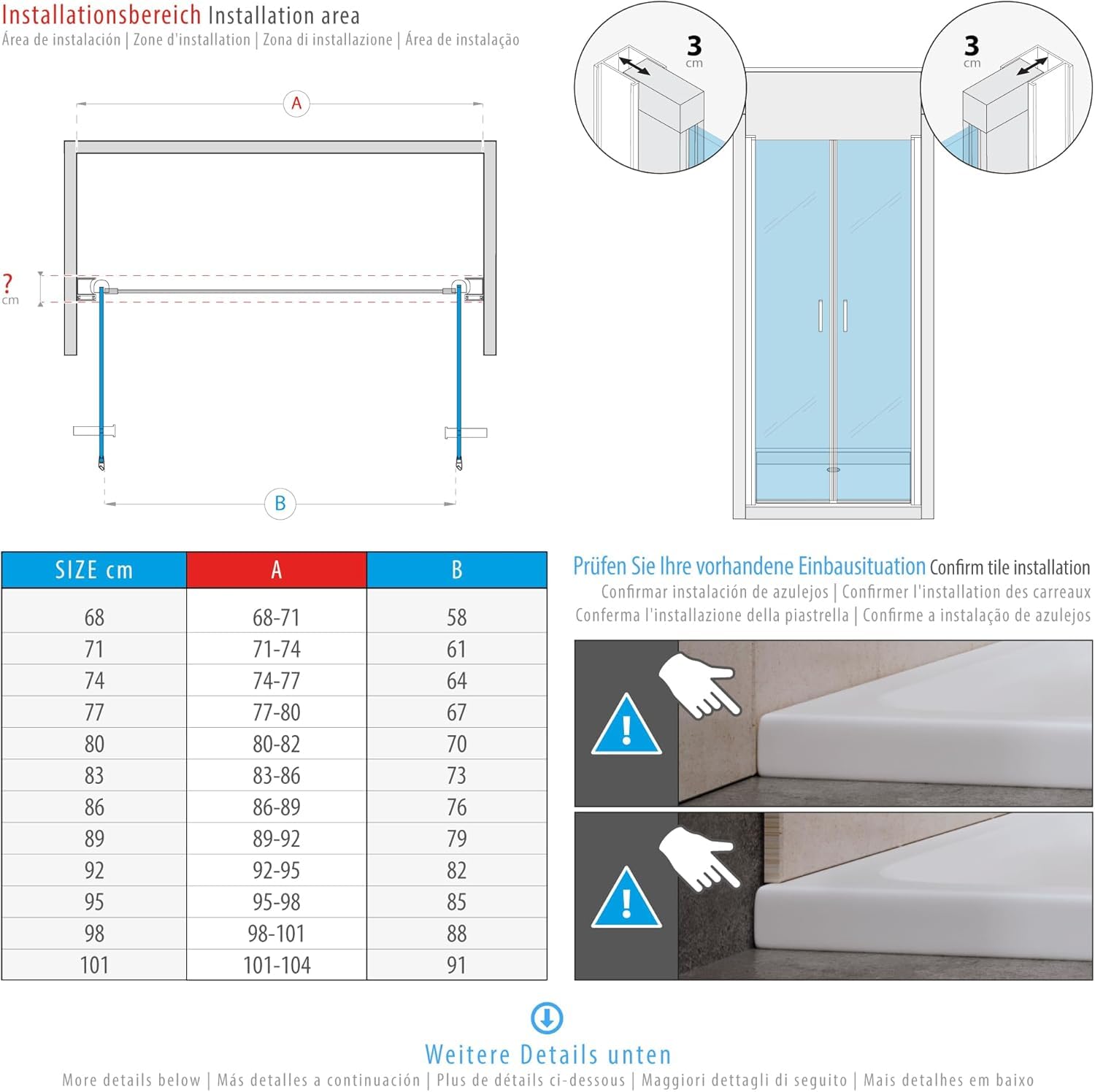 Mampara de Ducha, Puerta Doble Abatible 92-95 x 195 cm - Vidrio de Seguridad Parcialmente Satinado ESG 6 mm, Perfiles Cromo #NM
