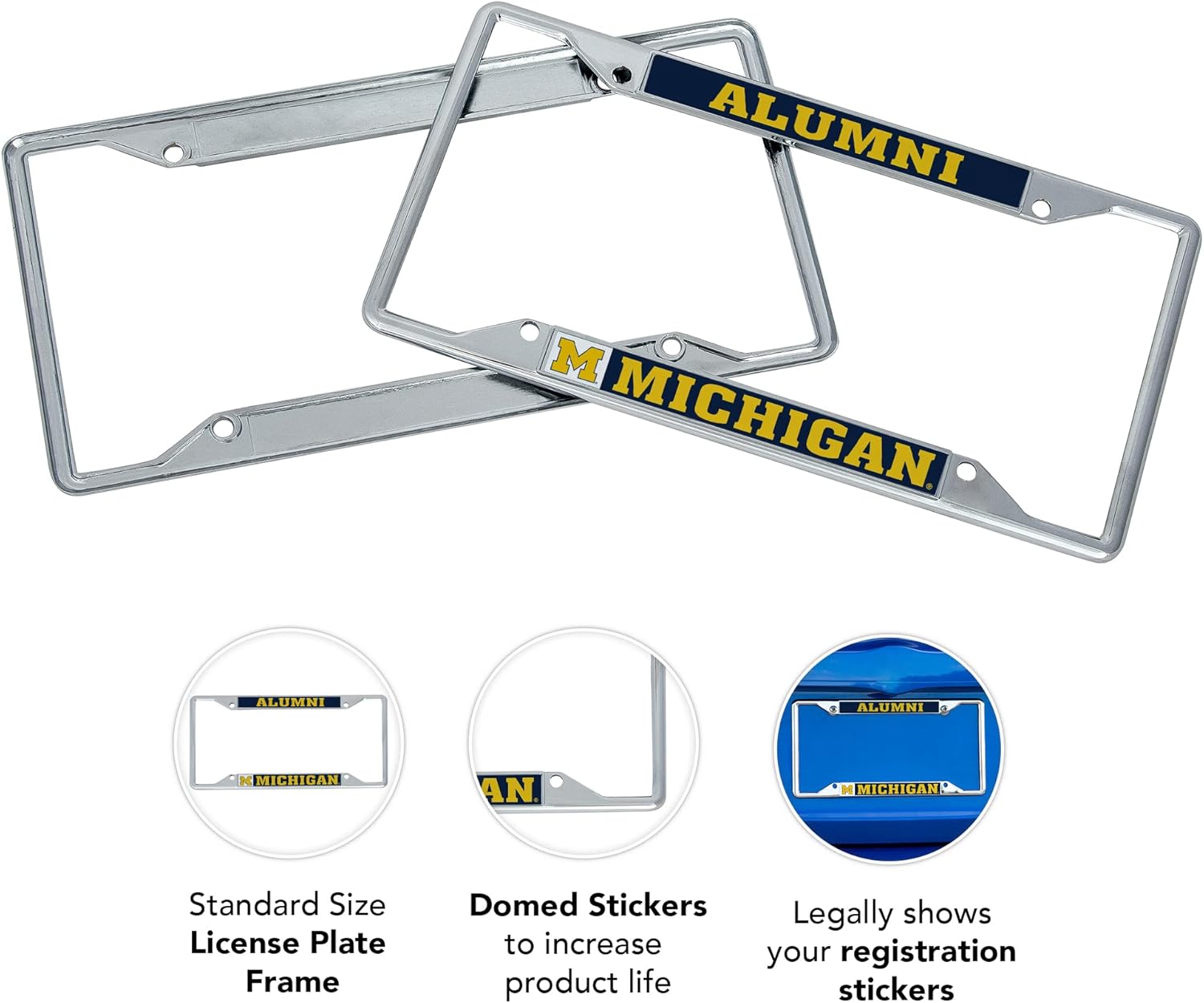 Desert Cactus University of Michigan License Plate Frame Metal Car Tag Holder for Front or Back of Car Officially Licensed (Alumni 2-Pack)