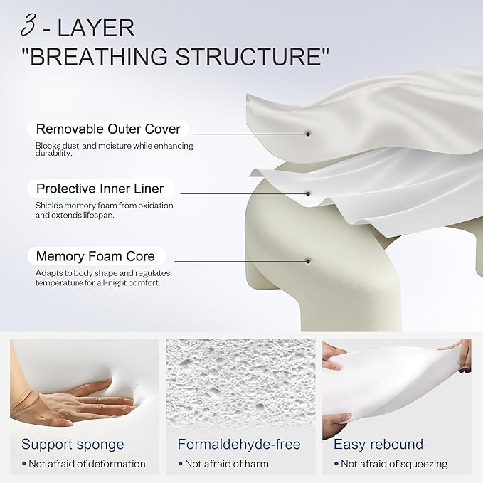 Almohada Memory Foam 53.85 cm x 44.96 cm D-Shape para Dormir de Lado miniatura 4