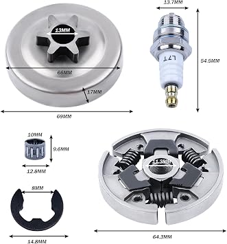 Chainsaw 7pcs Kit Sprocket Clutch Drum 3/8 for Stihl 017 018 021 023 MS170 MS180 MS210 MS230 MS250 Replacement Parts with Needle Bearing Washer E-Clip Worm Gear for 1123 640 2003, 1123 640 2073