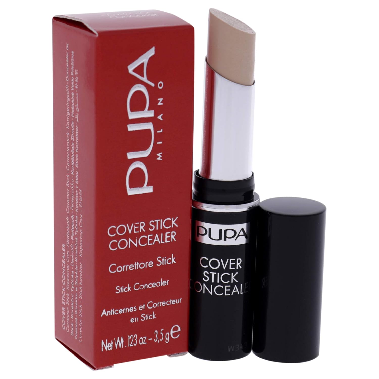 PUPA Milano Cover Stick Concealer - Medium To High Coverage - Covers And Corrects Dark Circles And Imperfections On The Face - Ideal For Normal To Combination-Oily Skin - 001 Light Beige - 0.123 Oz