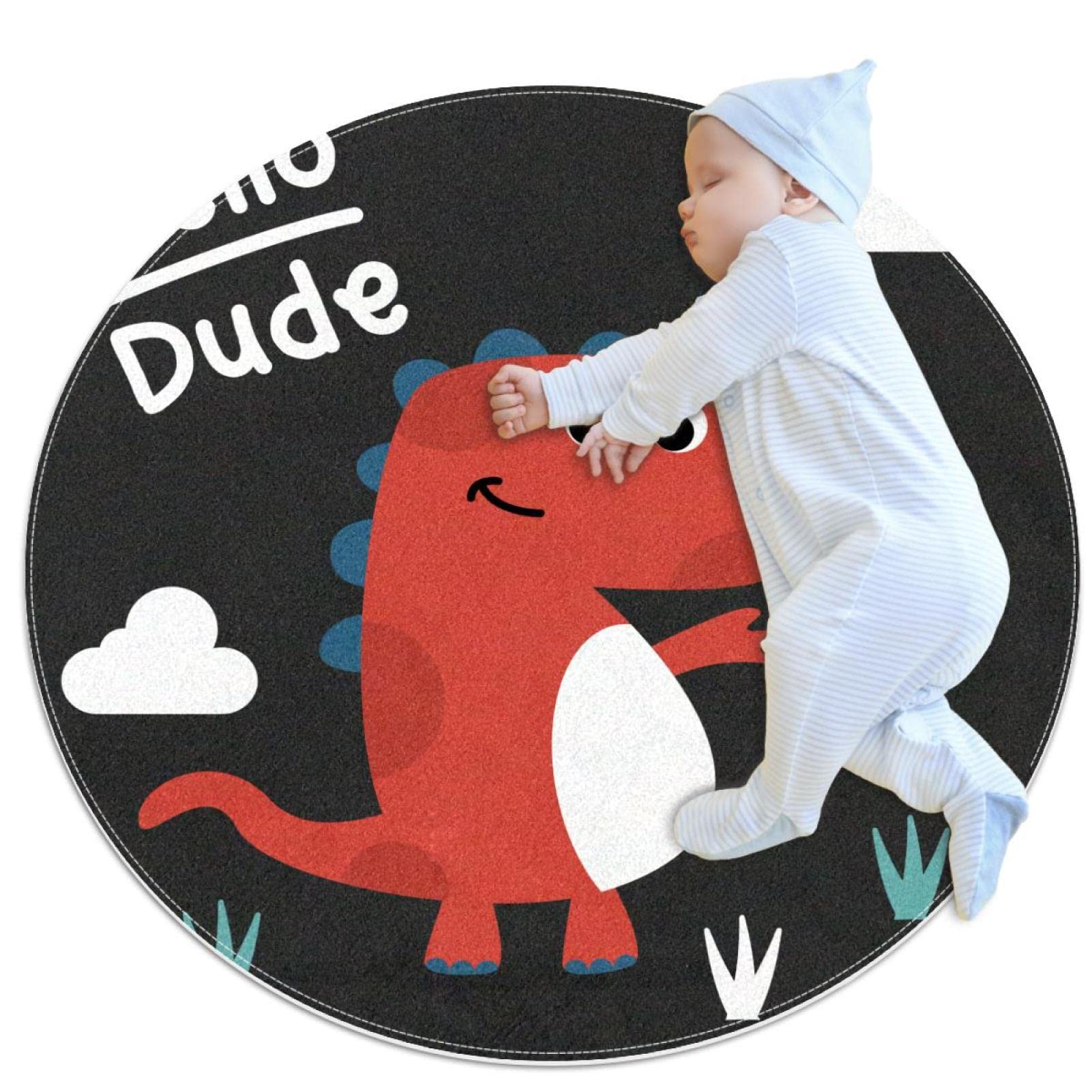 Tapis de salle de bain dinosaure mignon et rond de 1m pour chambre