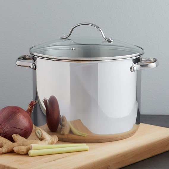 Amazon Basics Stainless Steel Stock Pot with Lid, 7.6 litre, Silver