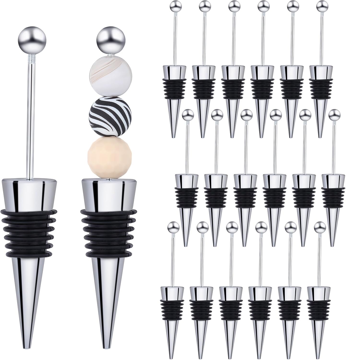 18 Sets Gold Beadable Wine Stoppers Silicone Wine Stoppers Reusable Alloy Wine Stoppers for DIY Drink Gifts Holiday Party Wedding Bar Accessories(Golden)
