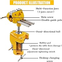 Vista 7 de MAXMAN Tornillo de banco de 3 pulgadas, abrazadera de banco resistente para el hogar con base giratoria de 360°, tornillo de mesa de acero fundido