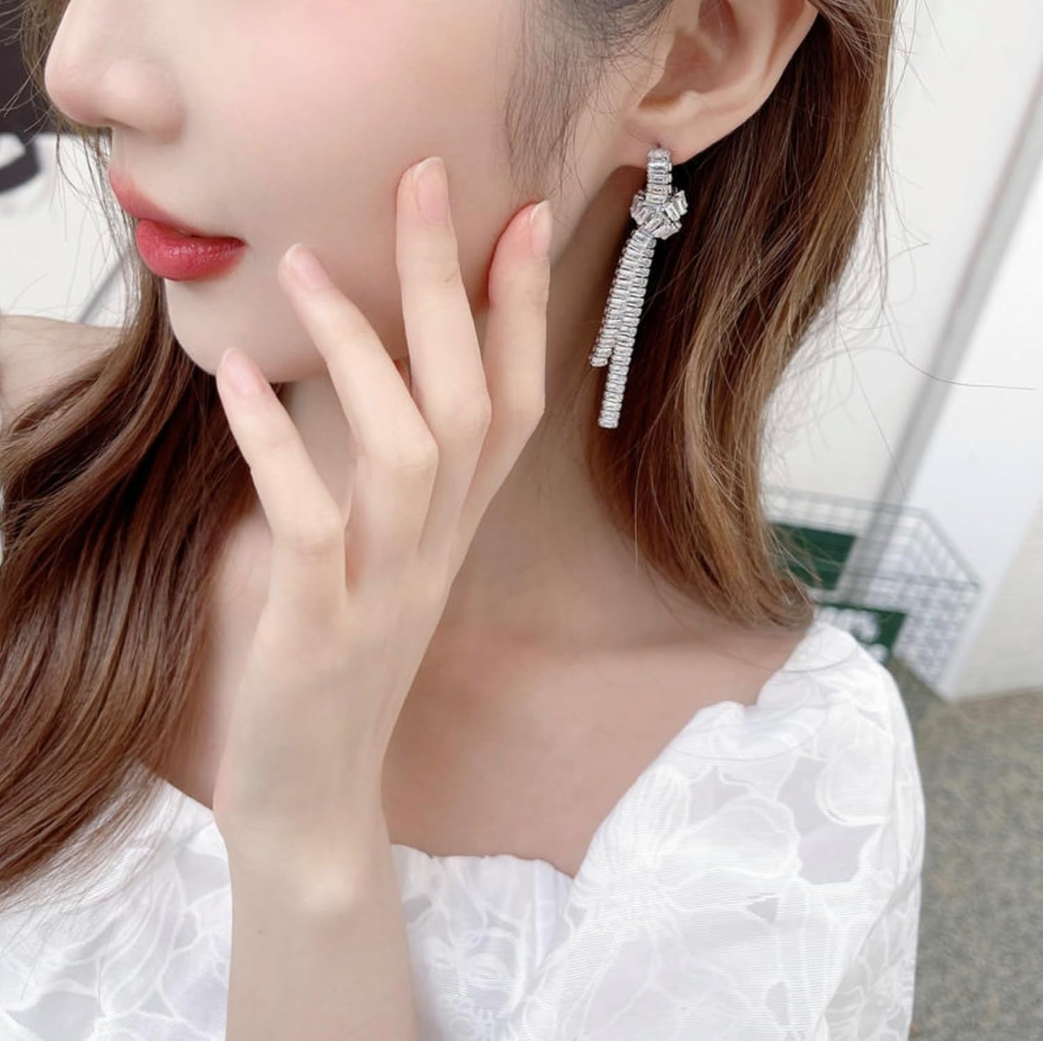 Long Earrings for Women | Wedding Earrings for Women | Cubic Zirconia Dangling Earrings for Women | Rhinestone Long Tassel Wedding Bridal Dangle Earrings | Clear Cubic Zirconia Chandelier Long Dangle Earrings for Women