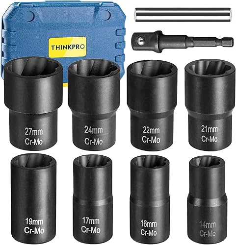 Miniatura 10 de THINKPRO Juego de 13 extractores de tuercas de perno, herramienta de extracción de tuercas de 12 pulgada, juego de extractor de pernos fácil de