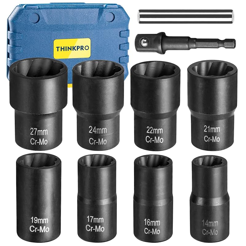 Kit de Soquetes Extratores de Porcas e Parafusos Danificados Thinkpro com Encaixe de 12,7 mm (1/2 pol.), 10 peças