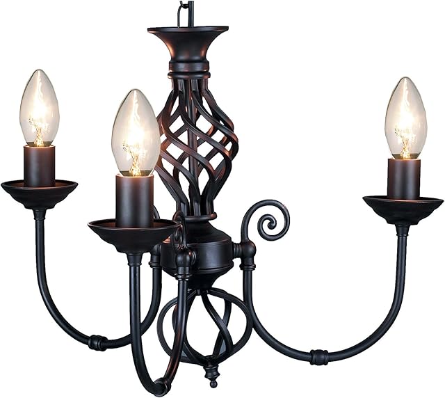 Traditional Classic Knot Twist 3 Light Black Ceiling Light Fitting / Lighting