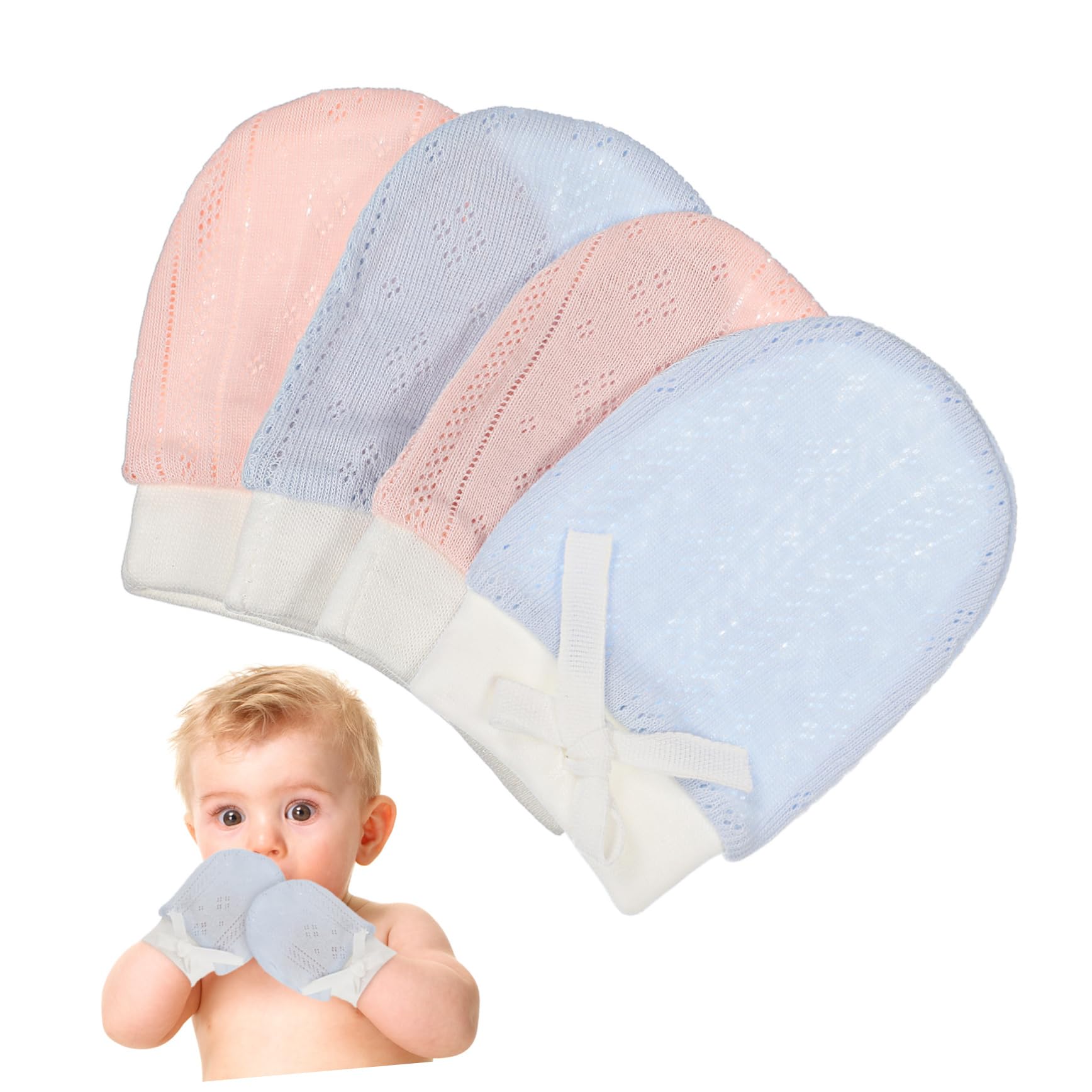 BESPORTBLE Cotton Newborn Mittens No Scratch Gloves for Infants 2 Pairs Gentle Cotton Moisturizing Mittens for Newborn
