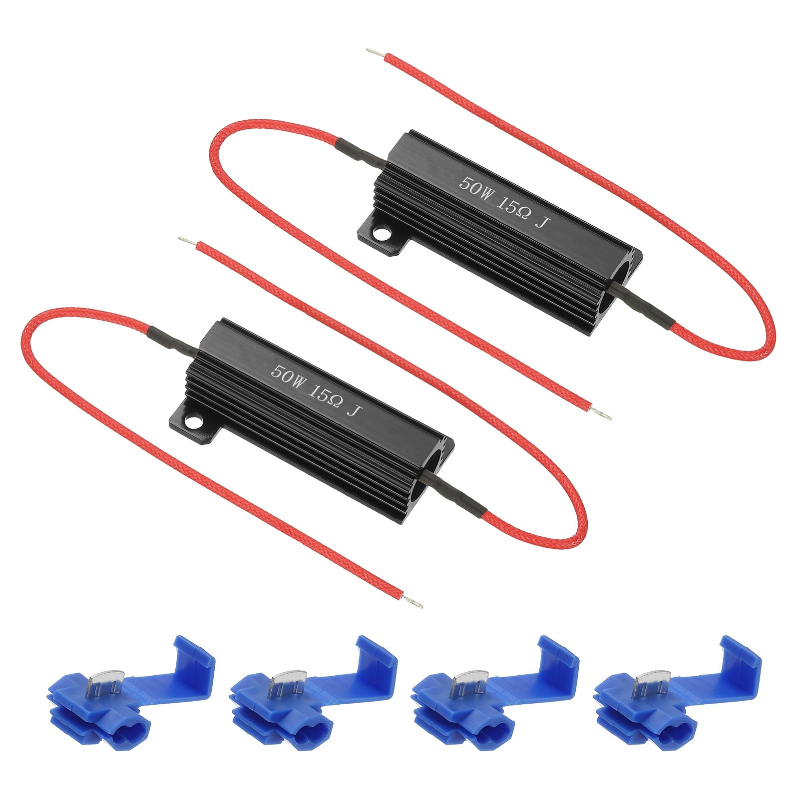 PATIKIL 50W 15 Ohm Aluminum Shell Resistor, 2Pcs Aluminum Housing Resistor with Clips Housed Case Wirewound Resistors Screw Tap Power Resistor, Black