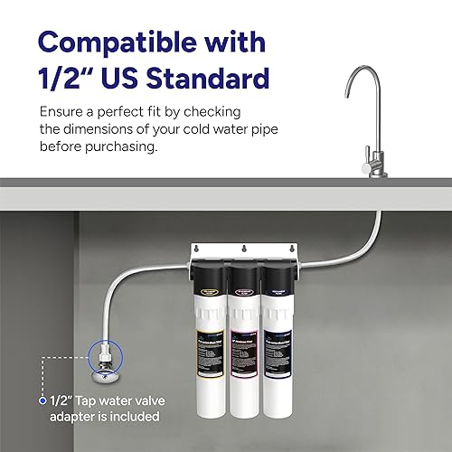 Miniatura 2 de Puri-3 0.01m UF Sistema de filtración de agua debajo del fregadero PPU-1100UF, 3 etapas de 5 capas para óxido, quistes, cloro y metales pesados,