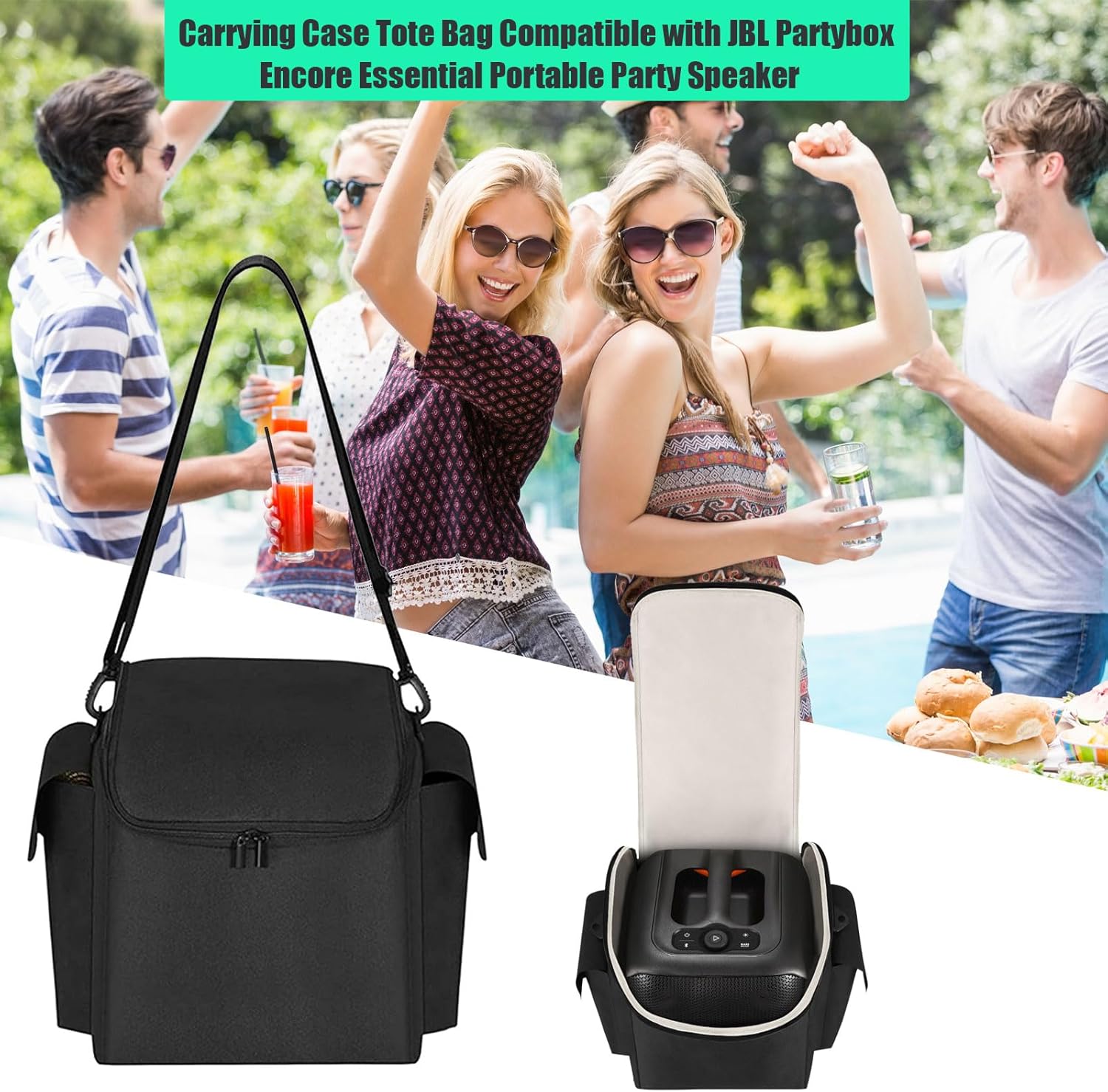 Speaker Carrying Case Tote Bag Compatible with JBL Partybox Encore Essential Portable Party Speaker & Accessories, Padded Shock-absorbing Material, Enhanced Protection