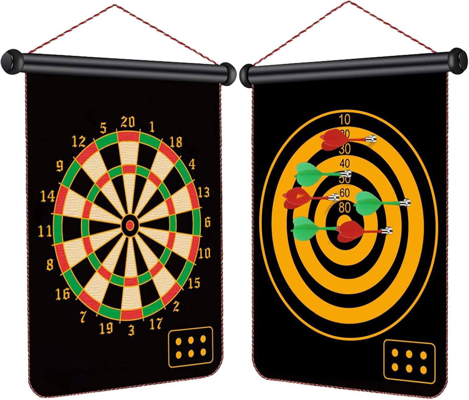 Double-Sided Magnetic Dart Board Set for Kids and Adults, 17“ Hanging Roller Up Safe Dartboard with 6 Magnet Darts for Parties, Home, and Garden Fun, Teenager Boy Gift Christmas Xmas Gifts for Kids