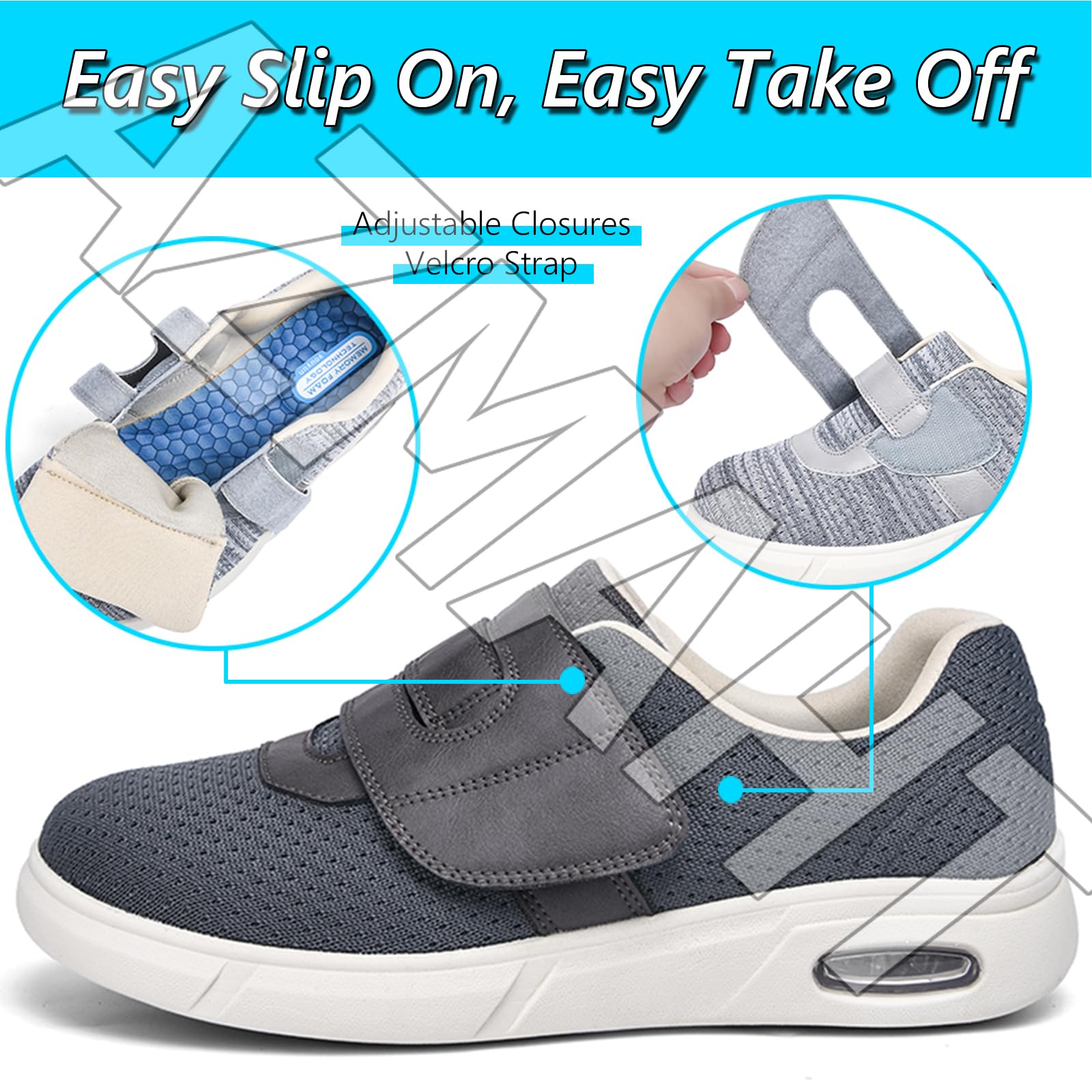 Zapatos para Obesos Pies Delicados OrtopéDicos Hombre Zapatillas Diabéticos Zapatos Caminar Suaves y Flexibles Hinchados,Gris,45 EU