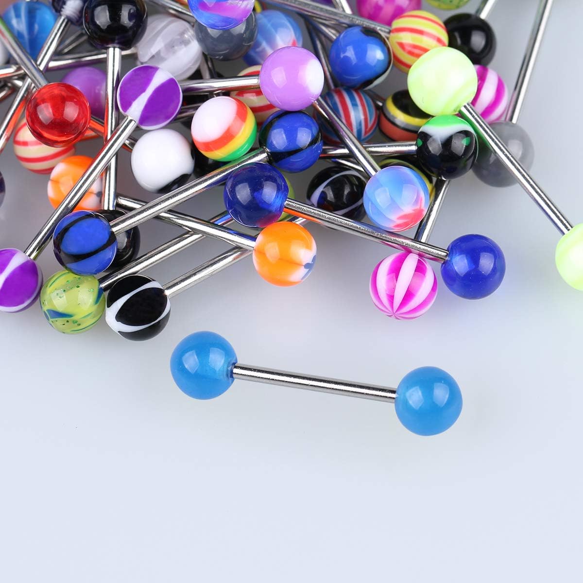 CrazyPiercing Wholesale 14g Stainless Steel/Acrylic Bar Tongue Rings Barbells Assorted Colors 110 PCS Acrylic Ball (Half 55P Half) - Image 5