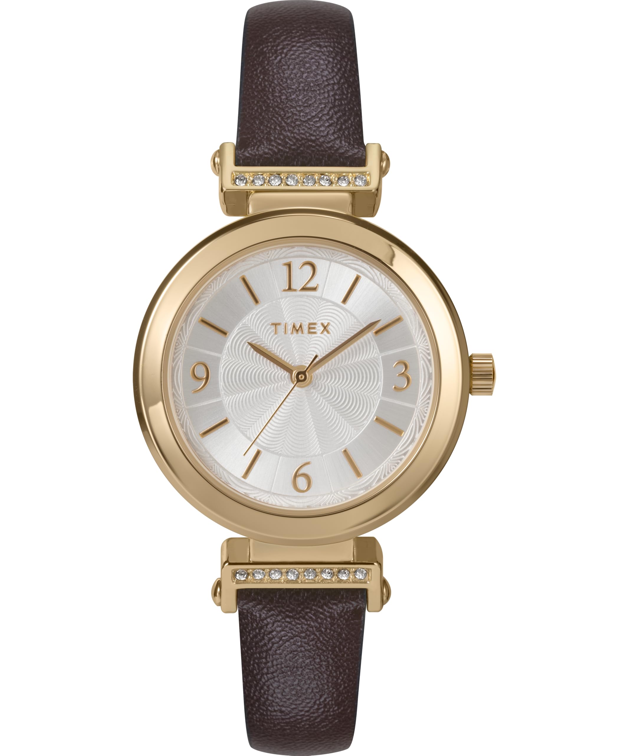 Timex Zegarek Damski Main Street 31 mm, Czarny Skórzany Pasek, Srebrna Tarcza, Złota Obudowa TW2W96400