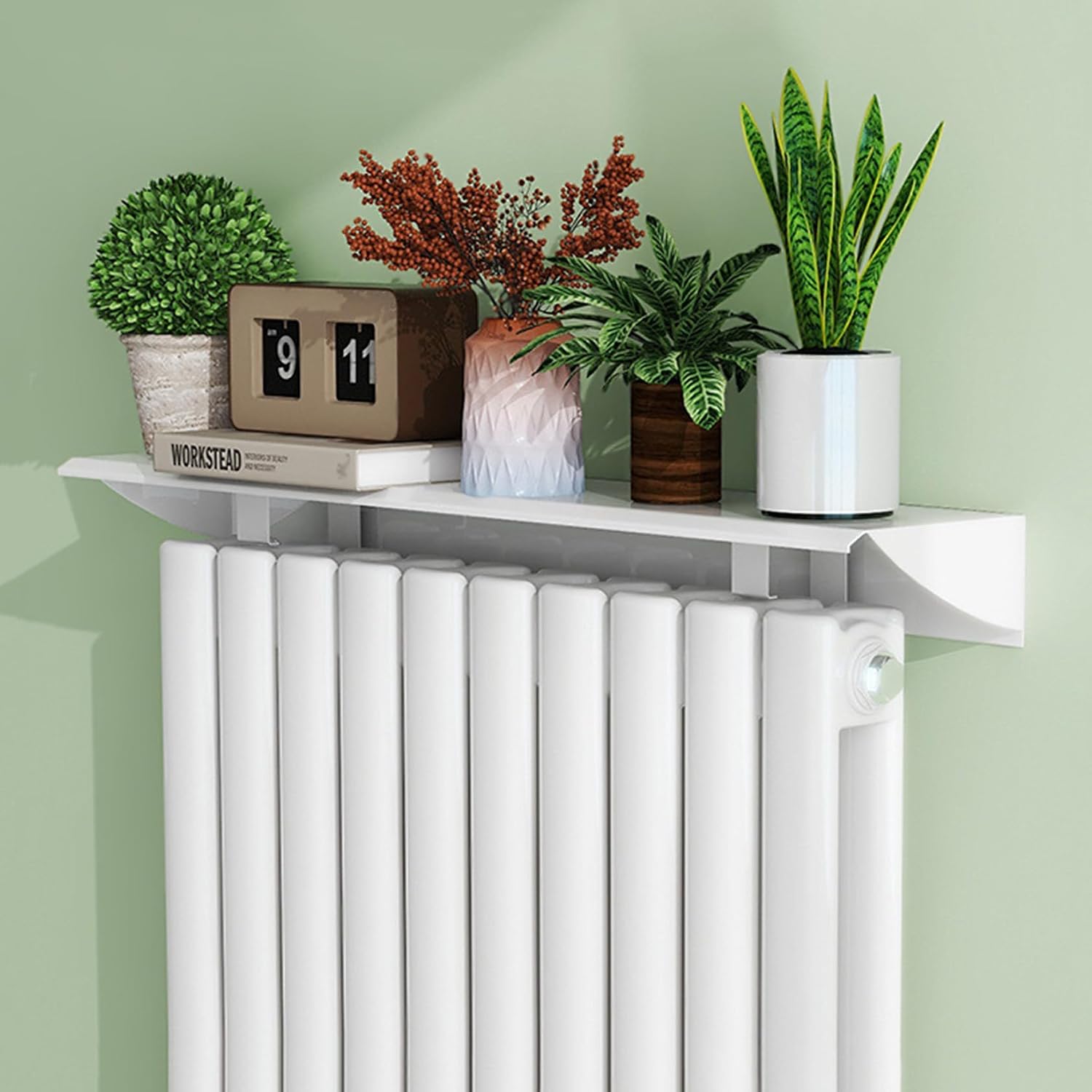 Radiator Shelf, Radiator Cover Shelf White Heater Cover Dustproof, Helps Deflect The Heat Back Over Radiator Shelf Maximize Space for Home Offices,Width:7.9in,Long：31.5in