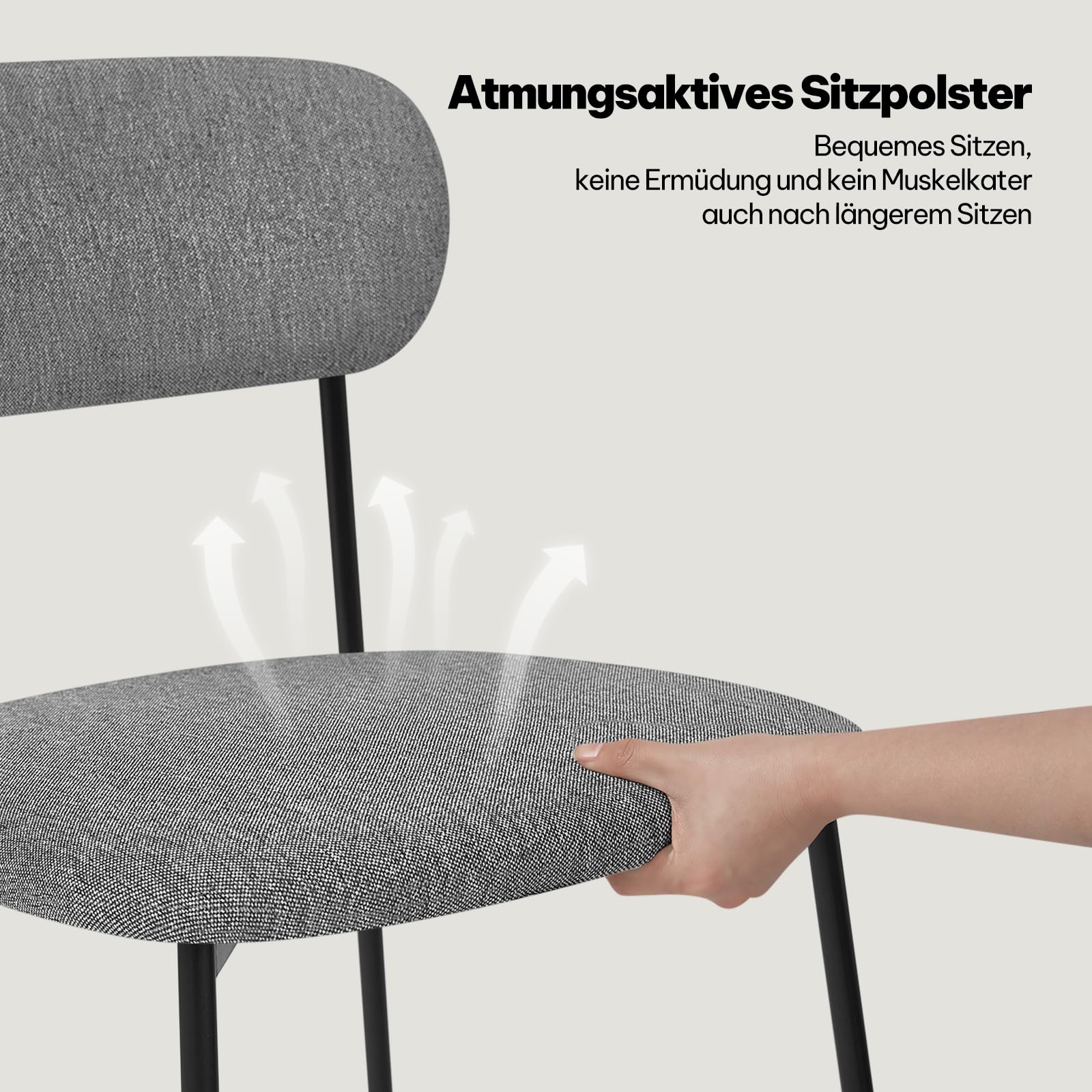 Lestarain Konferenzstühle Stapelbar, Esszimmerstühle 4er Set, Konferenzstühle Stapelbar, Küchenstühle, Polsterstuhl, Schminktisch Stuhl, für Esszimmer Küche Wohnzimmer, Metallbeine, Leinensitz, Grau