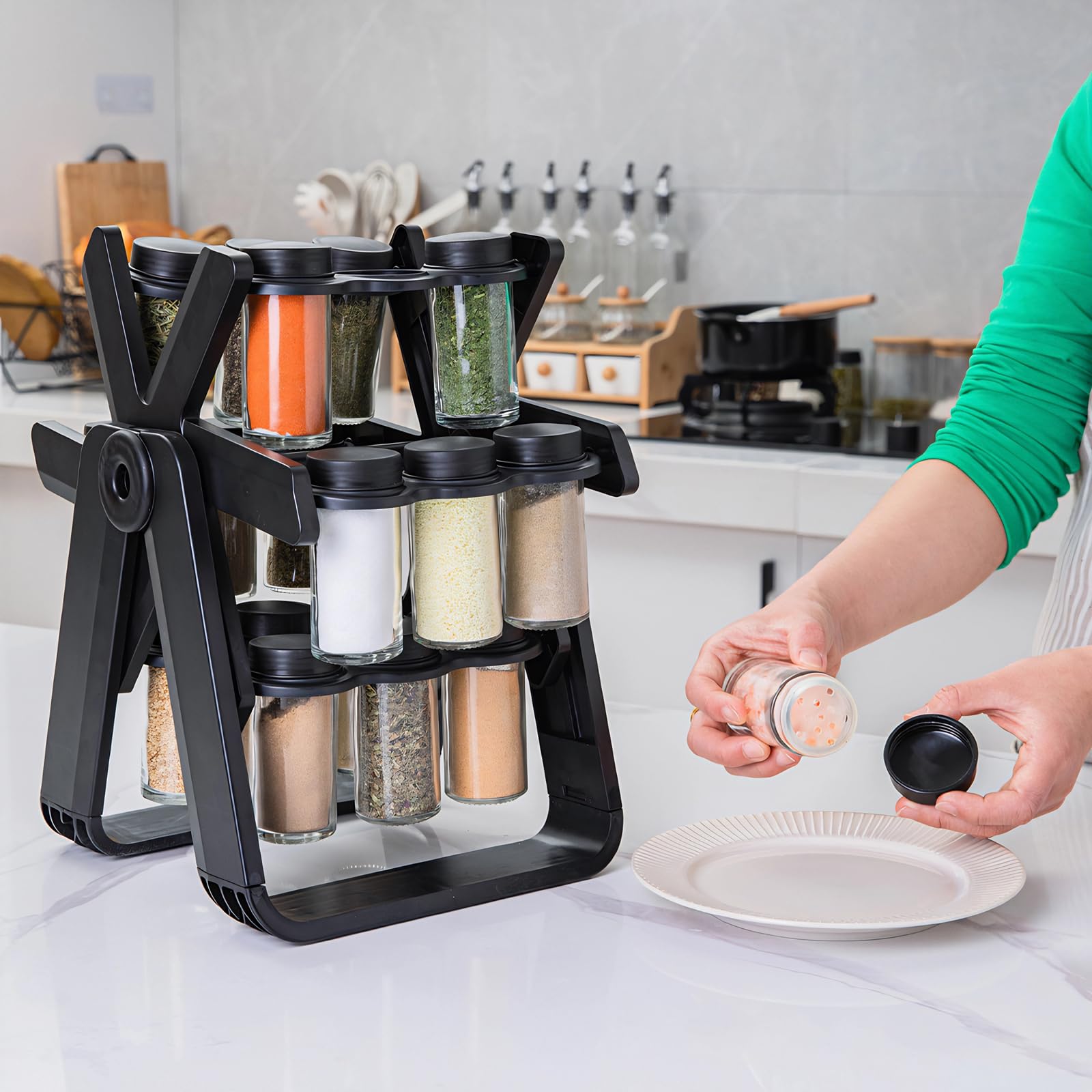 Étagère à épices rotative avec 18 pots, organisateur d'assaisonnement pour armoire, cuisine, garde-manger, comptoir, organisateur d'armoire à pharmacie