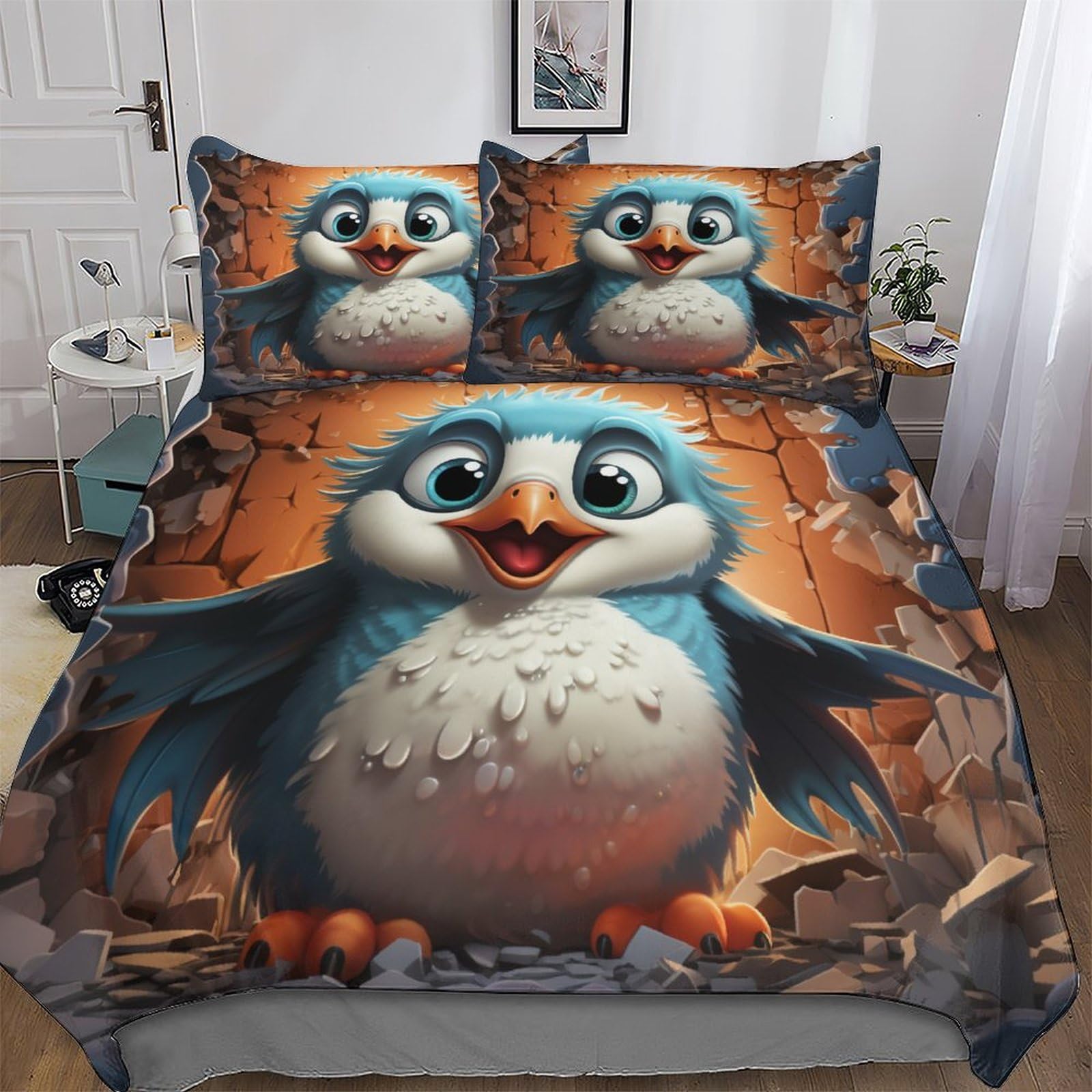 Parure de Lit Pingouin pour Chambre d'Enfant et Adulte - Housse de Couette Douce Confort King Size