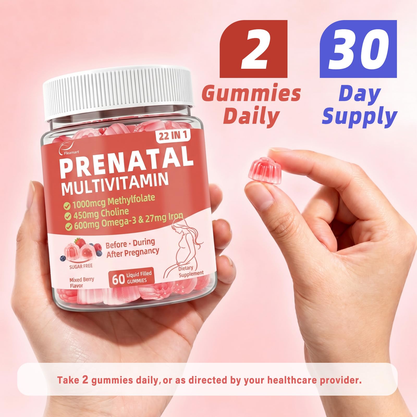 Prenatal Vitamins for Women Gummies w/ DHA Iron Choline Methylfolate, 60Cts — Amazon image 8