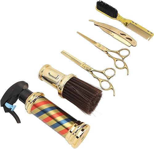 Tijeras de peluquería, tijeras de adelgazamiento, 6 piezas, peine para barba, soporte para cuchillos, botella de pulverización, cepillo de plumero,