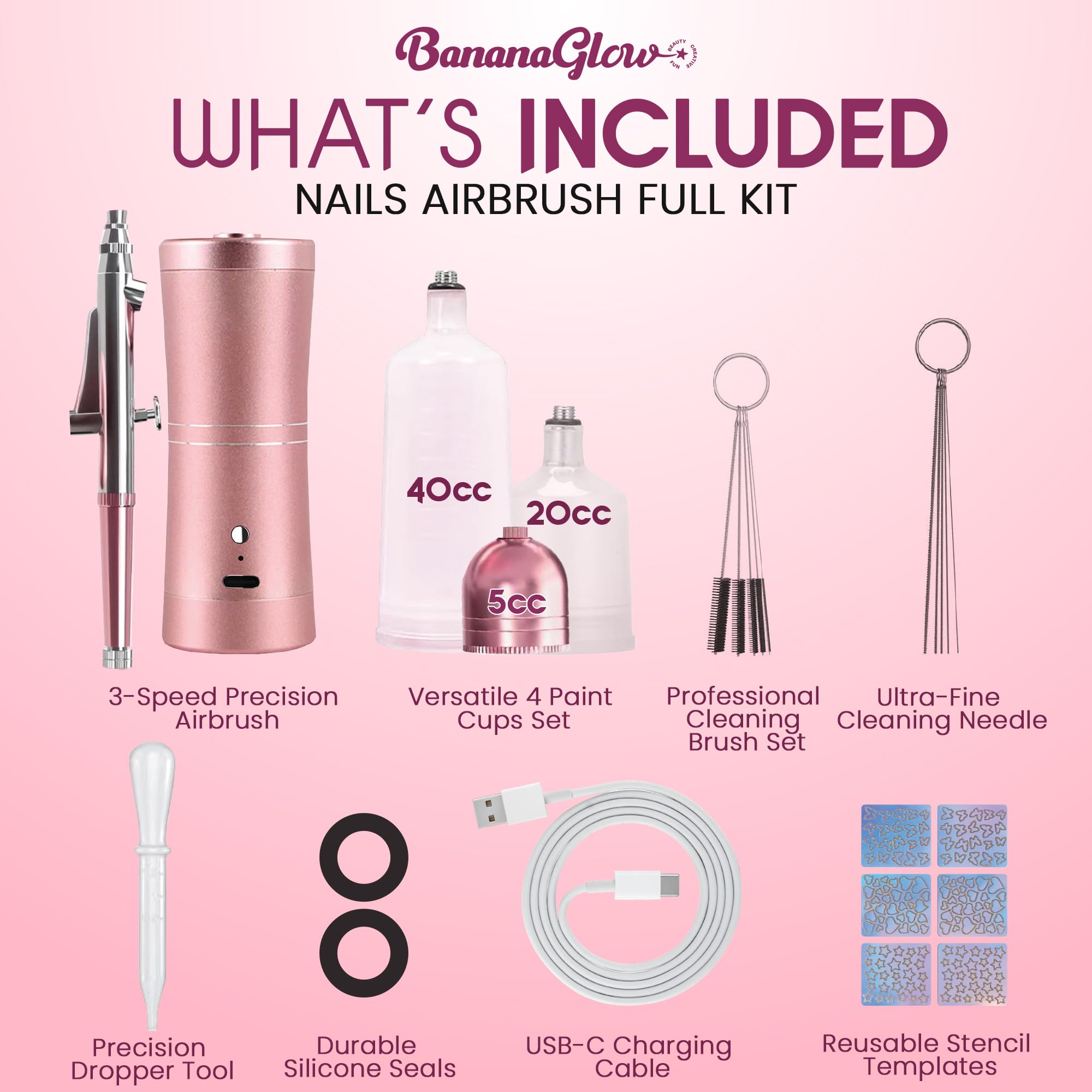 Nagel-Airbrush-Set mit Kompressor, wiederaufladbar, kabellos, professionelles Airbrush-Set mit 0,3 mm Düse und Reinigungswerkzeugen für Nagelkunst, Make-up, Malerei, Kuchendekoration