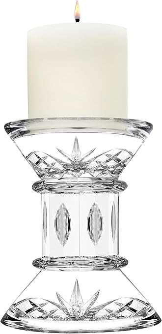 Godinger Pillar Candle and Candleholder Set, Candlestick Holder, Crystal Candle Stand, Candle Holders, Includes Pillar Candle - Dublin Collection