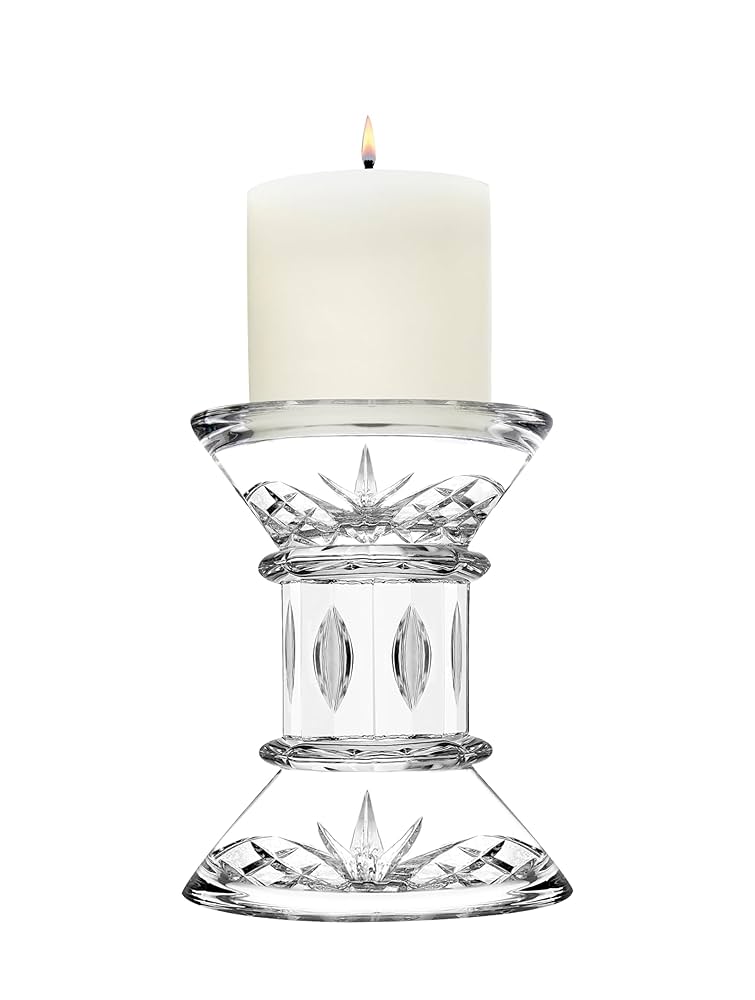 Godinger Pillar Candle and Candleholder Set, Candlestick Holder, Crystal Candle Stand, Candle Holders, Includes Pillar Candle - Dublin Collection